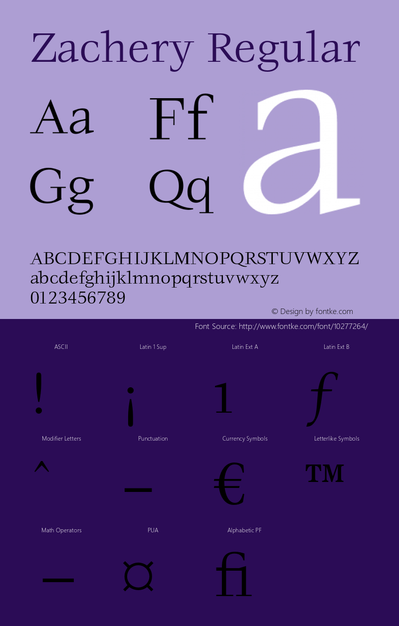 Zachery Regular 006.000 Font Sample