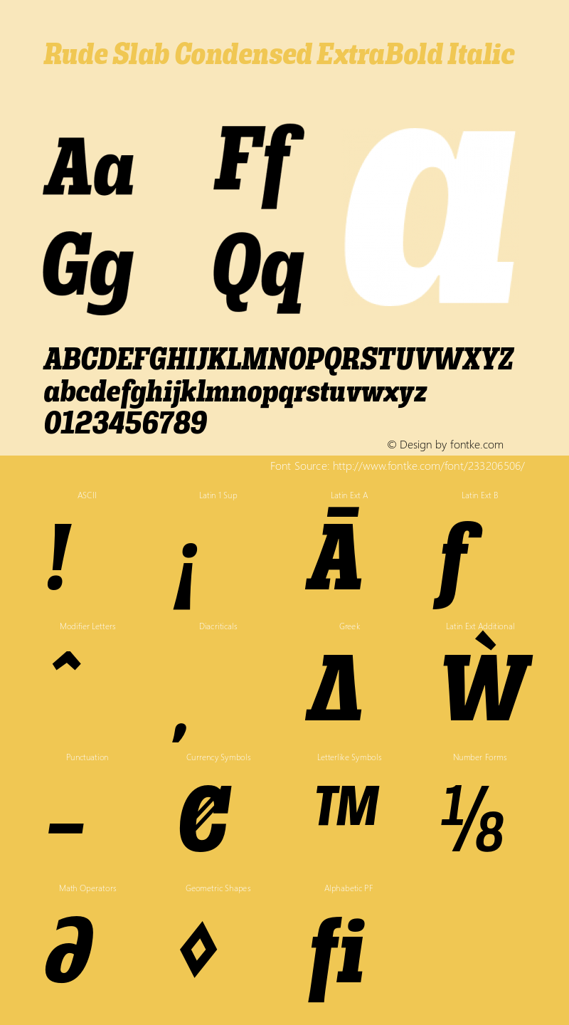 Rude Slab Condensed ExtraBold Italic Version 1.001;PS 001.001;hotconv 1.0.70;makeotf.lib2.5.58329图片样张