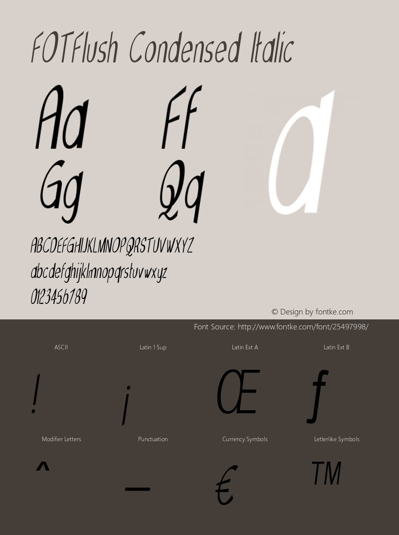 FOTFlush-CondensedItalic Version 1.000 Font Sample