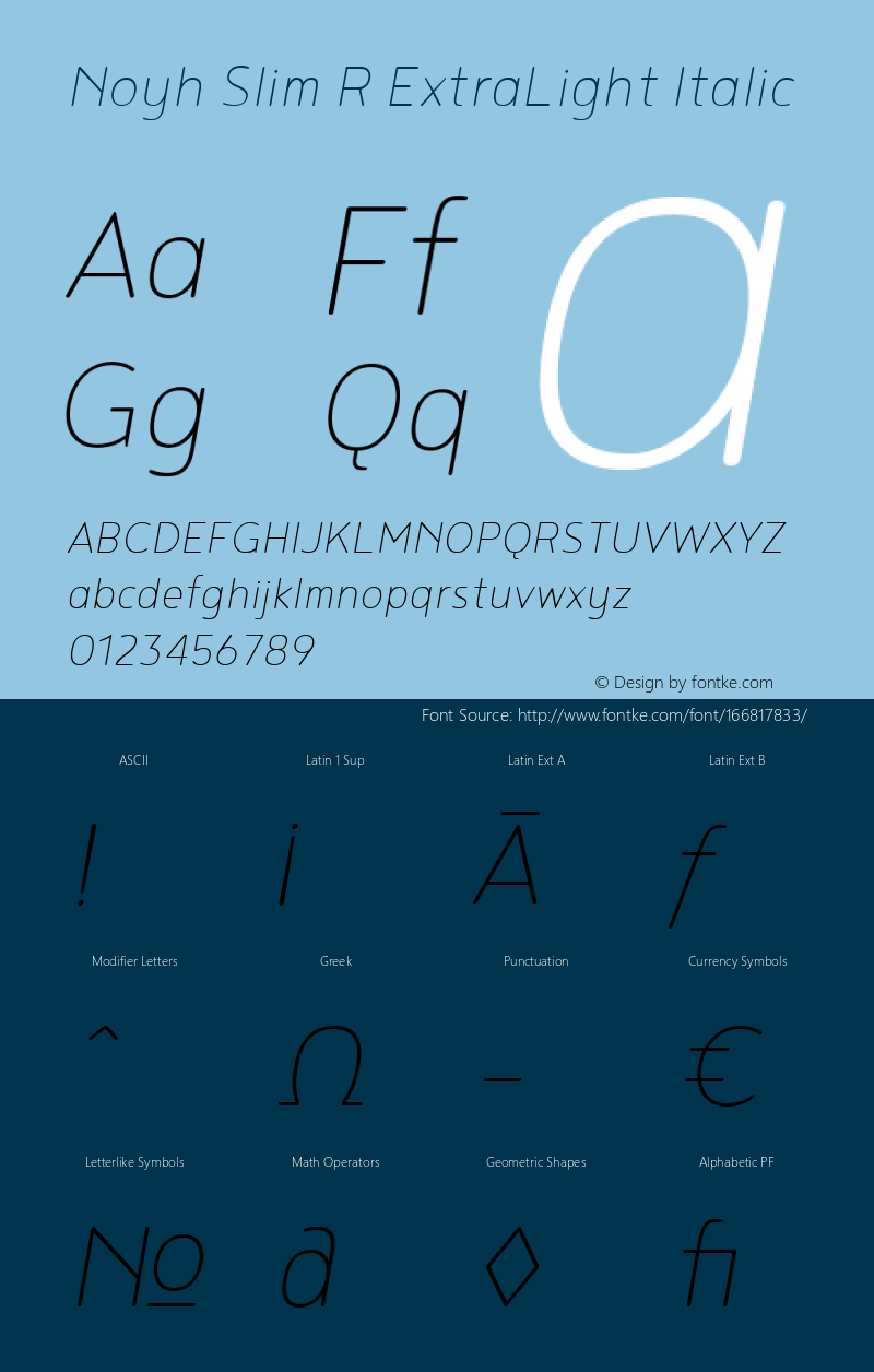 Noyh Slim R ExtraLight Italic 1.000 Font Sample