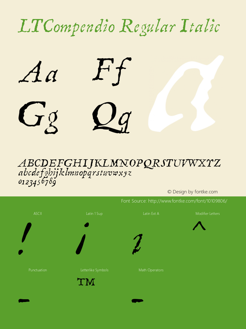 LTCompendio Regular Italic 27.07.1997 Font Sample