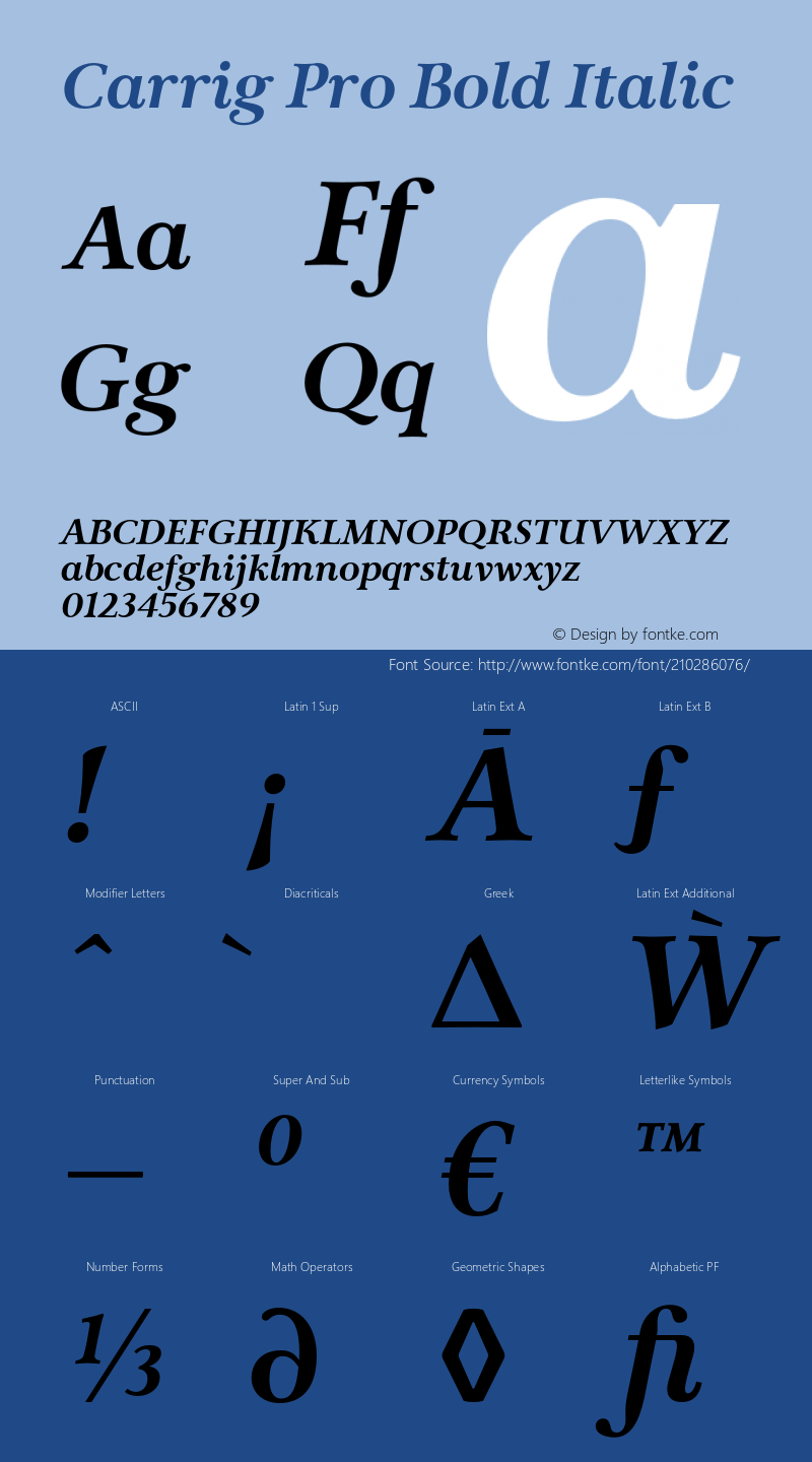 Carrig Pro Bold Italic Version 3.000;PS 003.000;hotconv 1.0.88;makeotf.lib2.5.64775图片样张