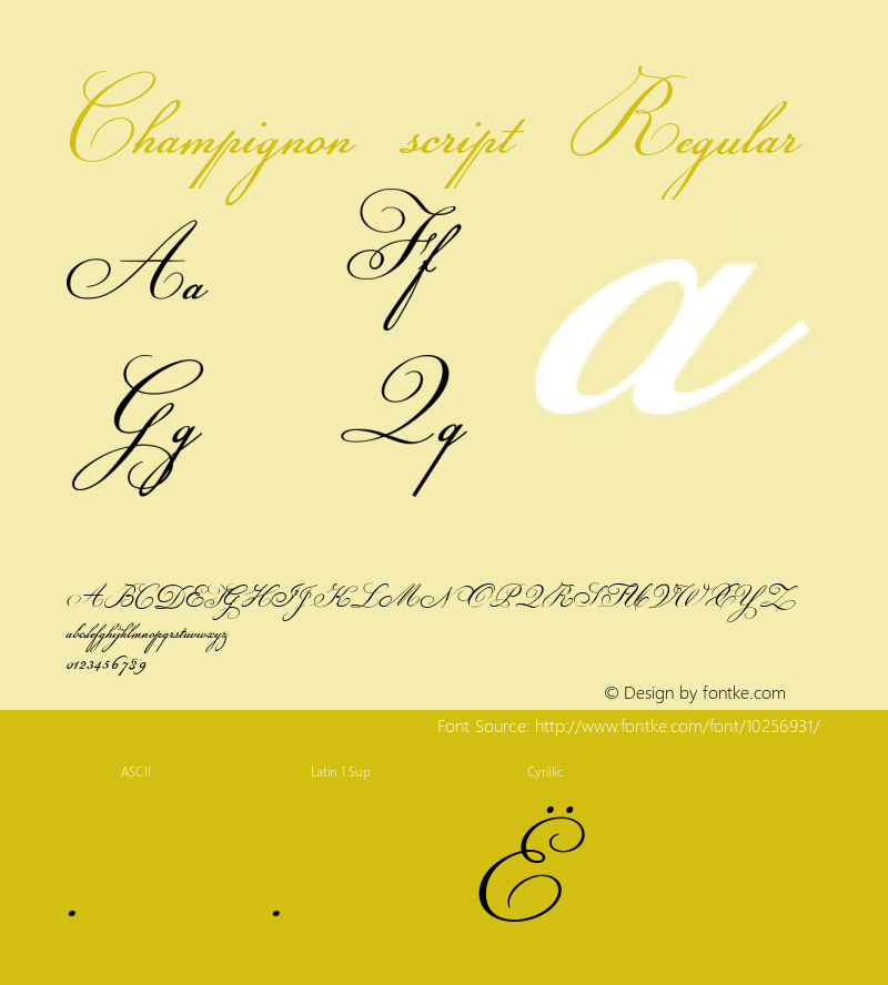 Champignon script Regular Version 1.0; 1999; initial release Font Sample