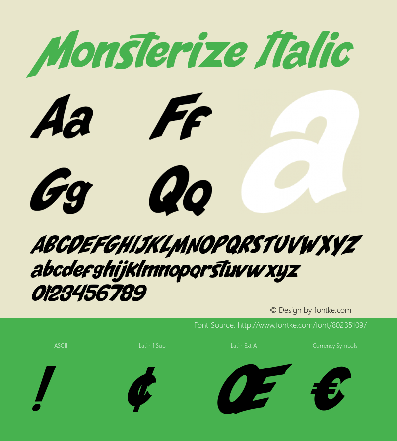 Monsterize Italic Version 1.00;October 8, 2020;FontCreator 12.0.0.2563 64-bit Font Sample