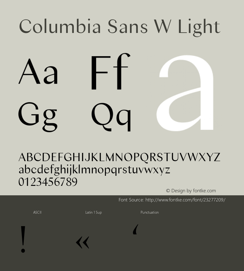 Columbia Sans W Light Version 1.001;PS 1.1;hotconv 1.0.88;makeotf.lib2.5.647800; ttfautohint (v1.3.34-f4db) Font Sample