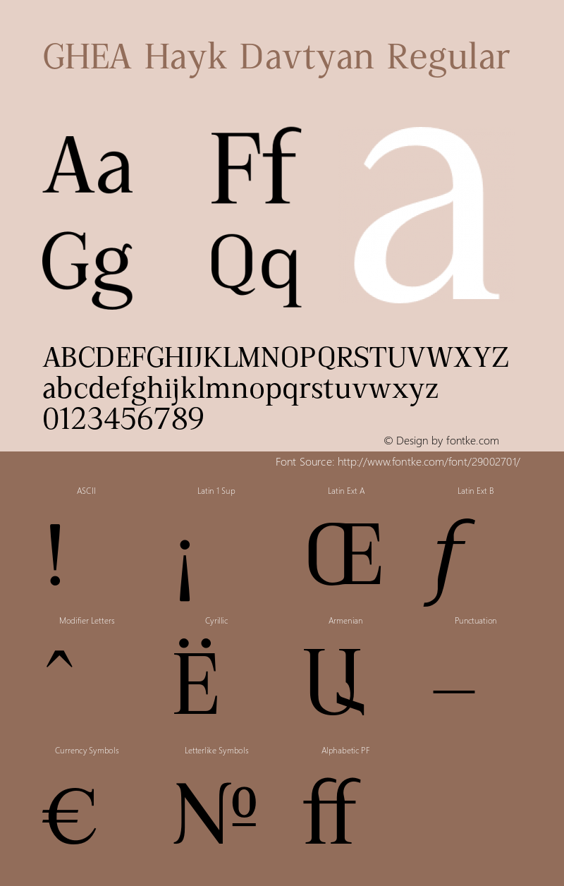 GHEAHaykDavtyan-Regular Version 1.0 | wf-rip DC20130410 Font Sample