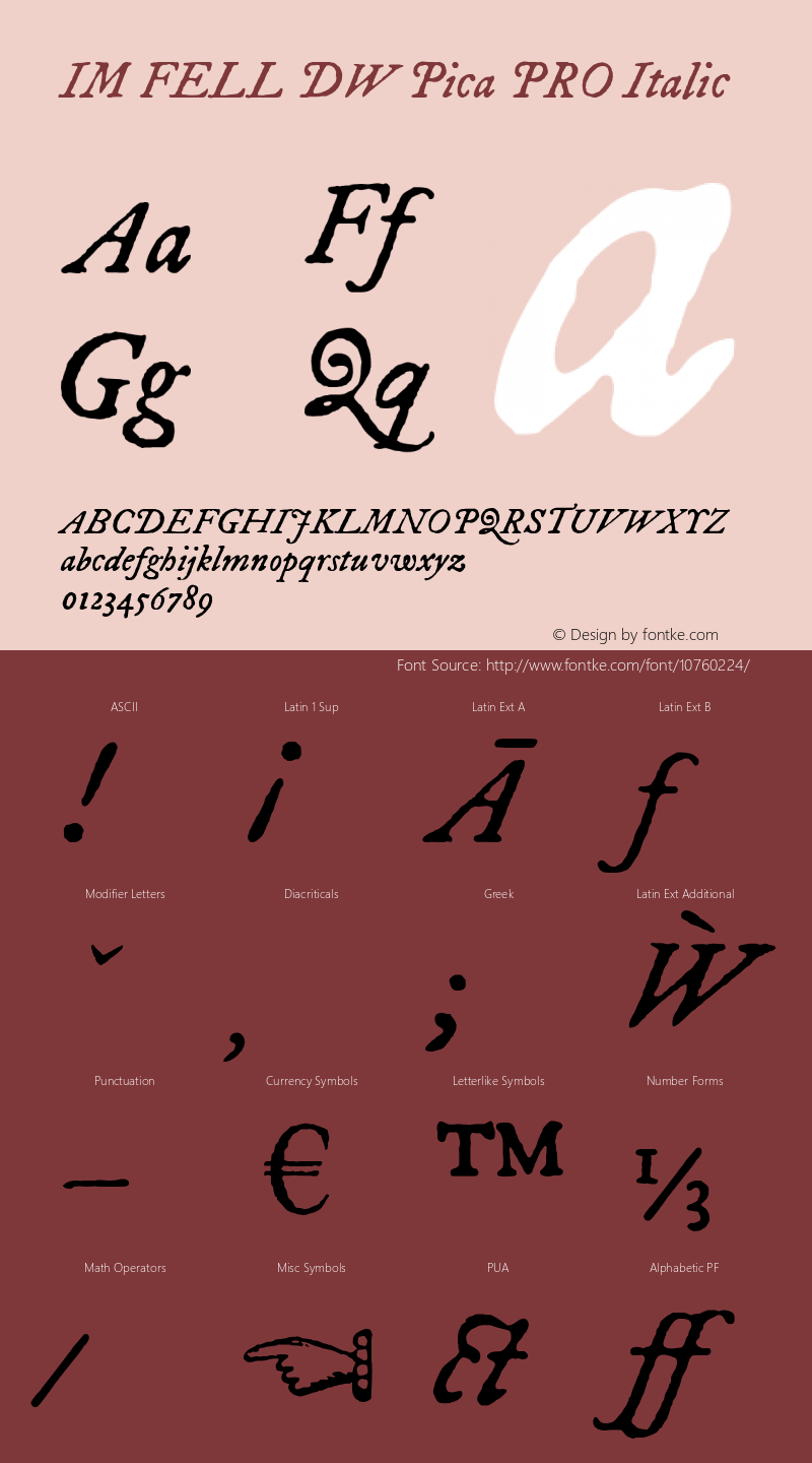 IM FELL DW Pica PRO Italic 3.00 Font Sample