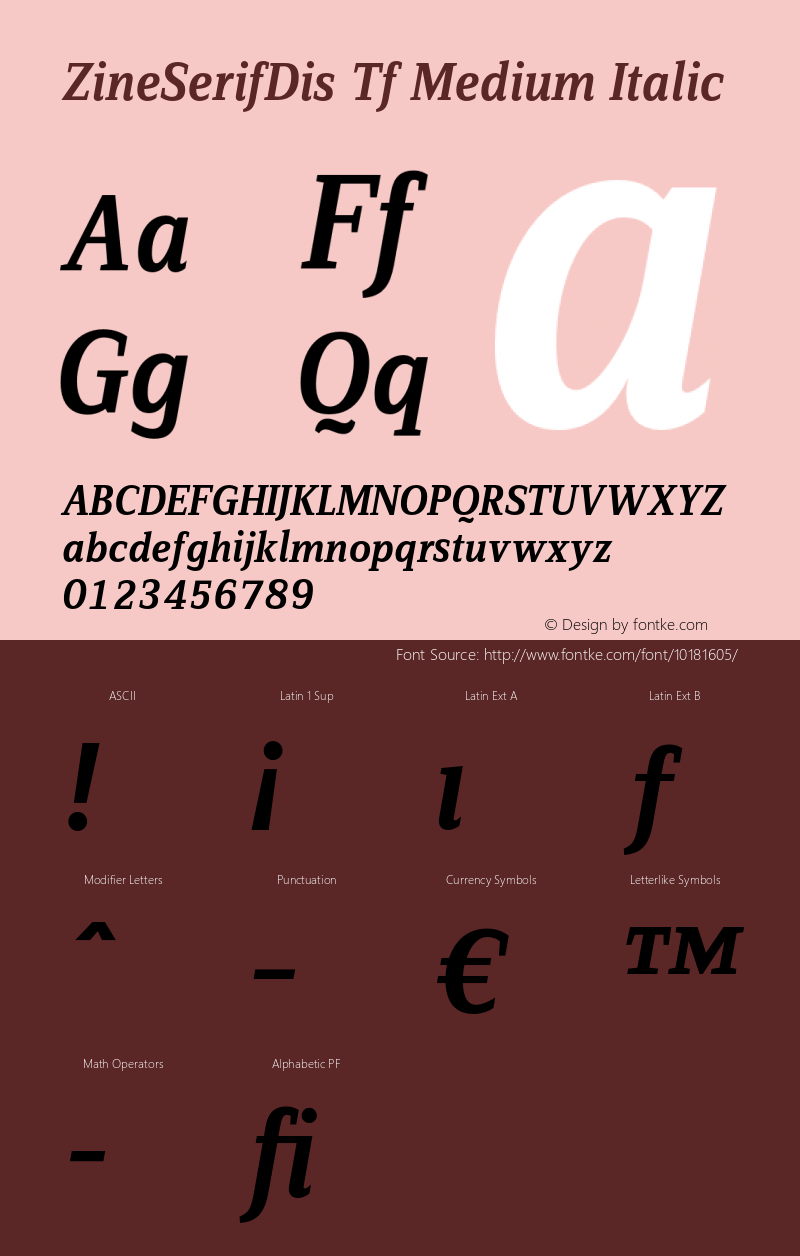 ZineSerifDis Tf Medium Italic 004.301 Font Sample