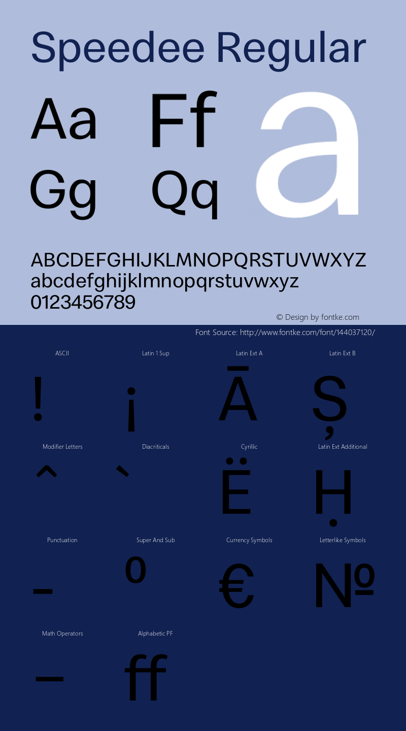 Speedee Regular Version 1.200 Font Sample