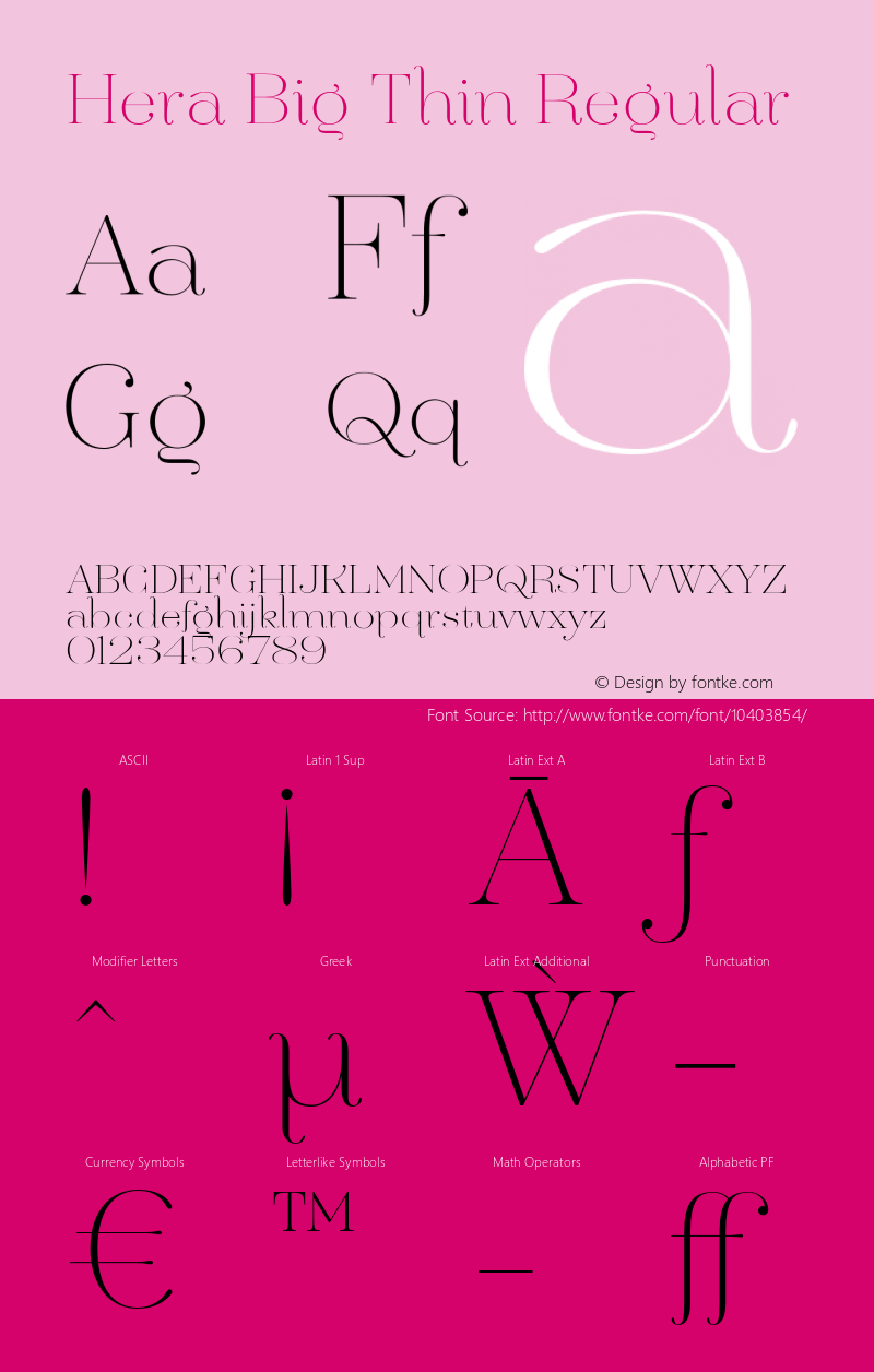 Hera Big Thin Regular Version 1.001 Font Sample