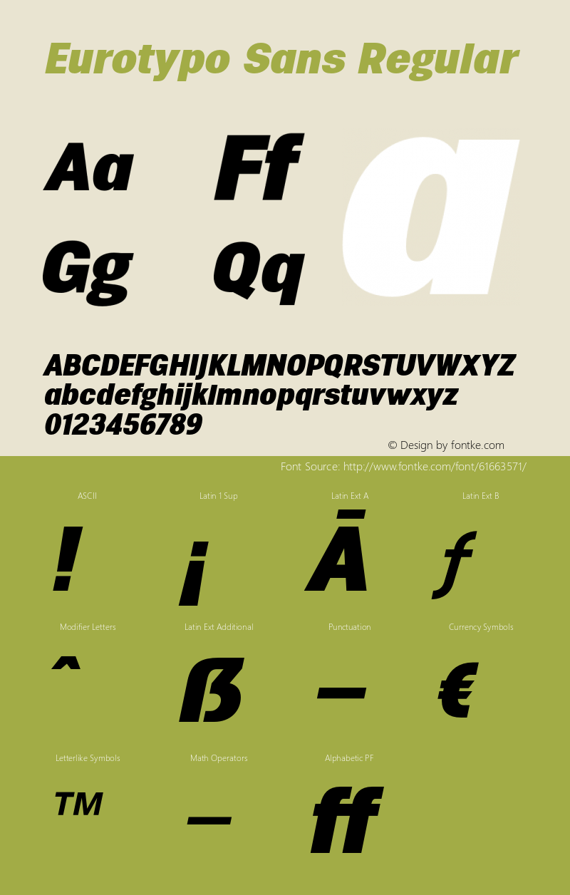 Eurotypo Sans W03 Black Italic Version 1.00 Font Sample