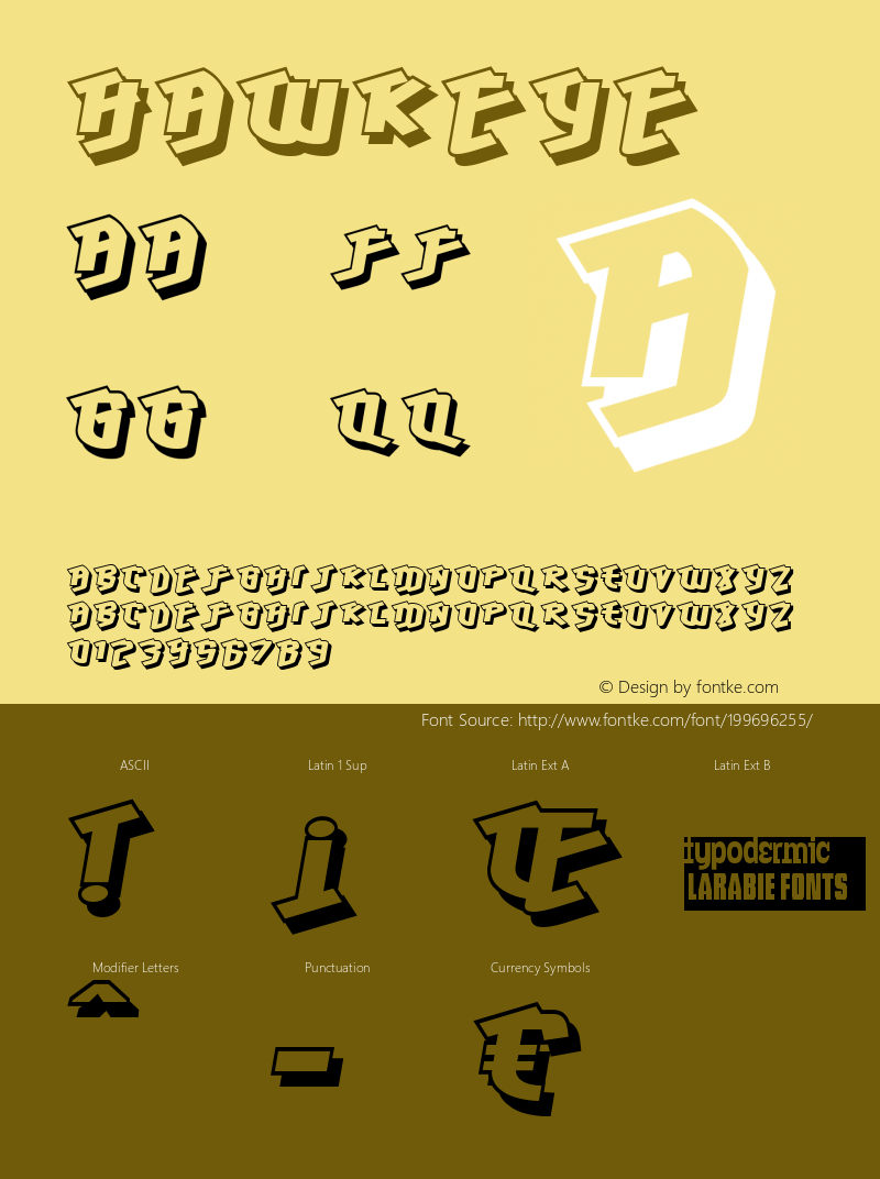 ☞Hawkeye Version 3.000 2004; ttfautohint (v1.5);com.myfonts.easy.larabie.hawkeye.hawkeye.wfkit2.version.2okp图片样张