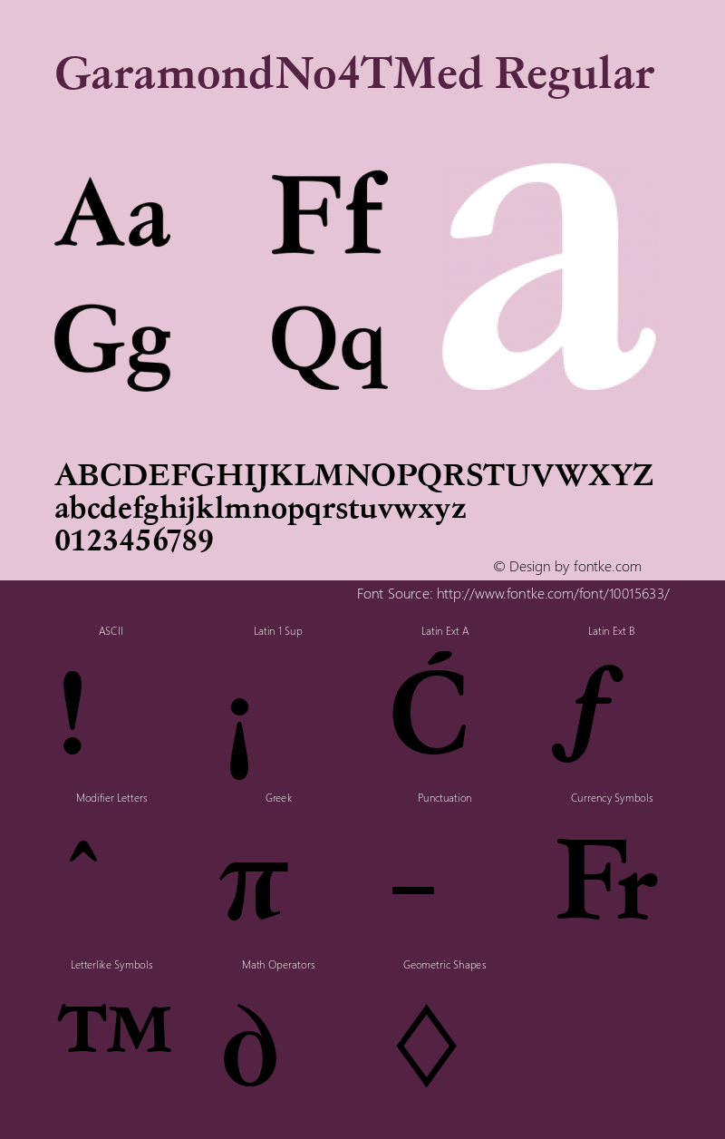 GaramondNo4TMed Regular Version 001.005 Font Sample