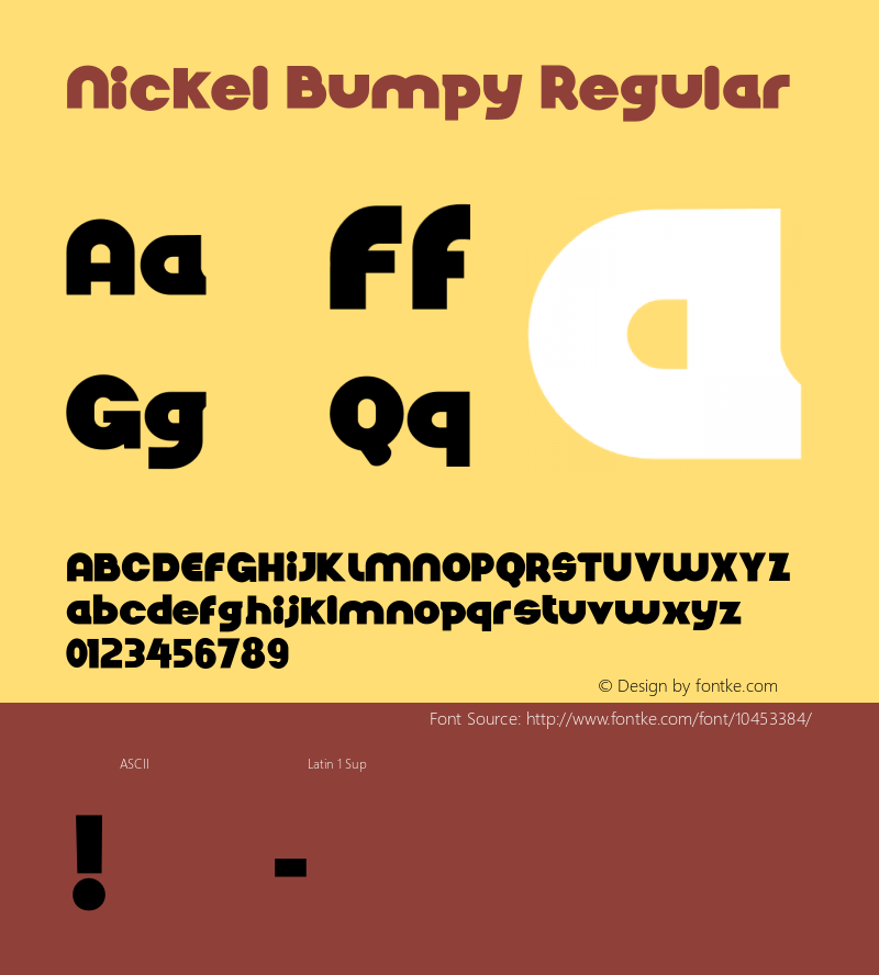 Nickel Bumpy Regular Version 1.00 October 21, 2012, initial release Font Sample