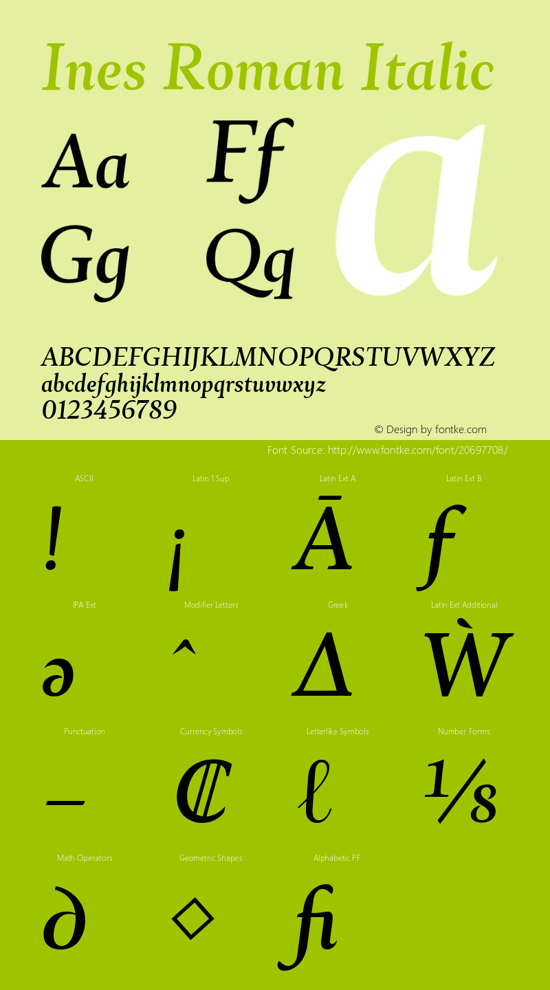 Ines Roman Italic Version 3.001 Font Sample