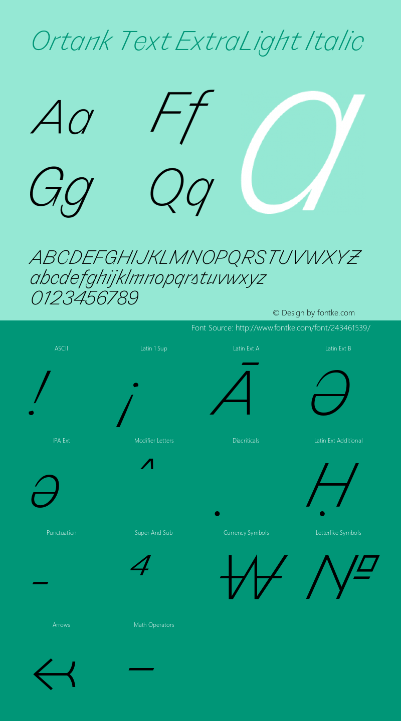 Ortank Text ExtraLight Italic Version 1.000 | web-ttf图片样张