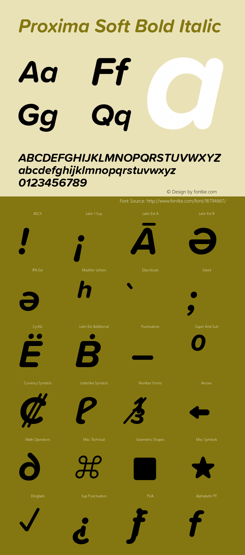 Proxima Soft Bold Italic Version 1.001 Font Sample