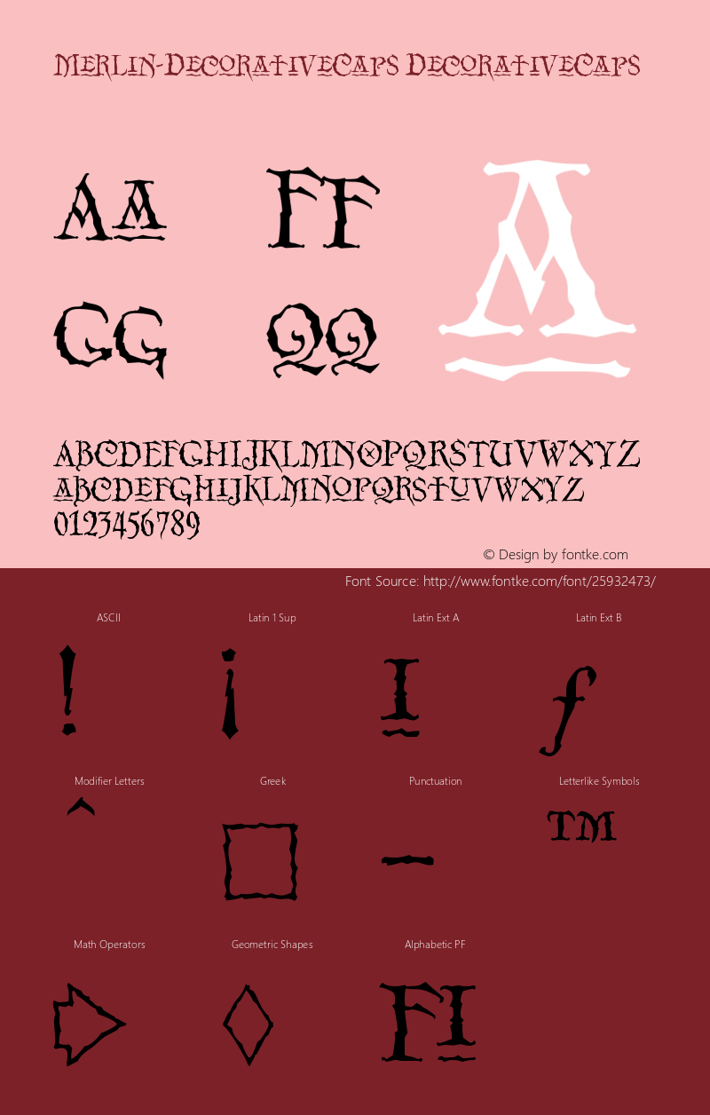 Merlin-DecorativeCaps Version 001.000 Font Sample