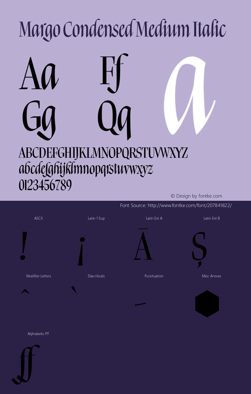 Margo Condensed Medium Italic Version 0.002;hotconv 1.0.117;makeotfexe 2.5.65602图片样张