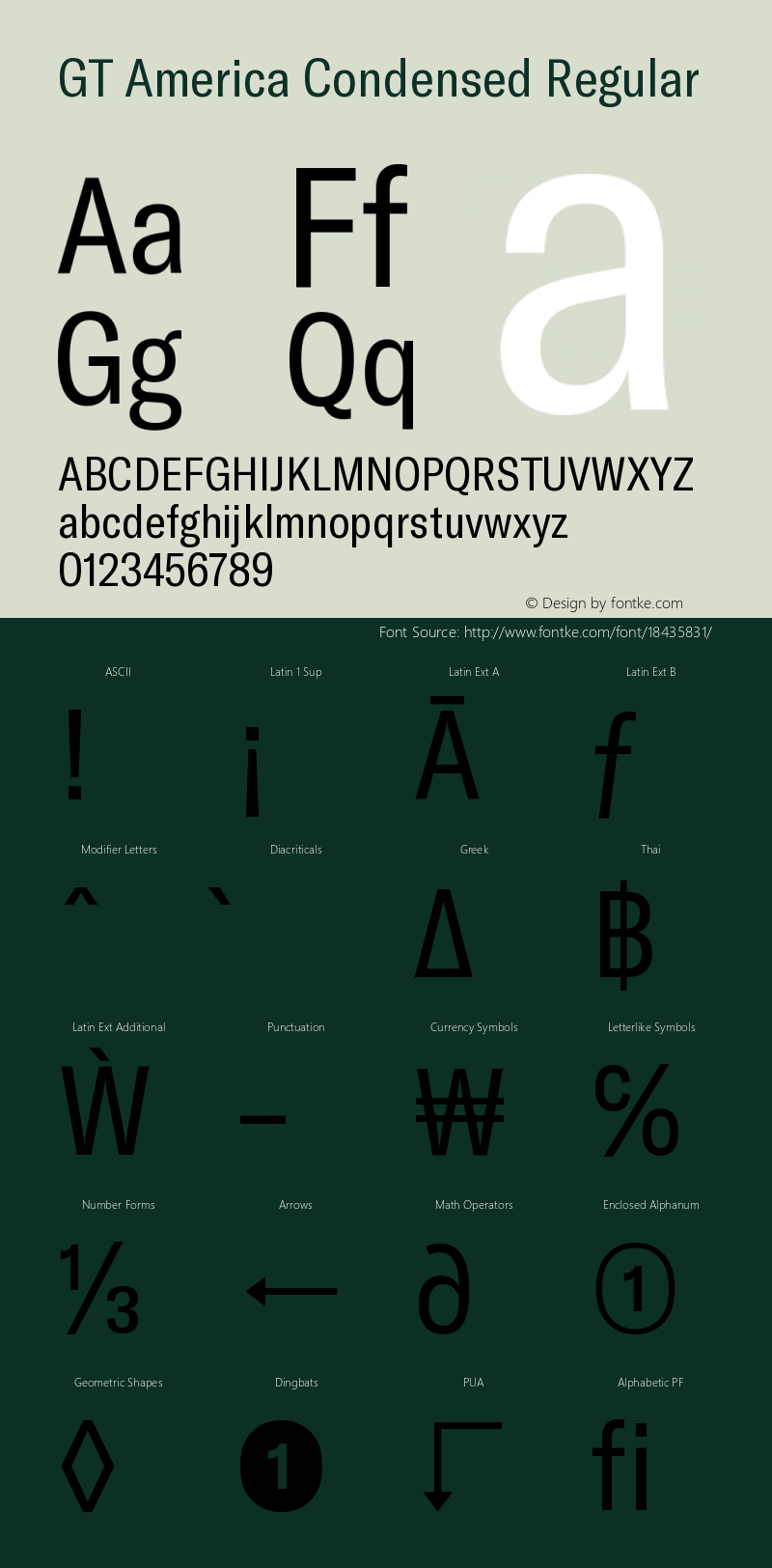 GT America Condensed Regular Version 5.001;PS 005.001;hotconv 1.0.88;makeotf.lib2.5.64775 Font Sample