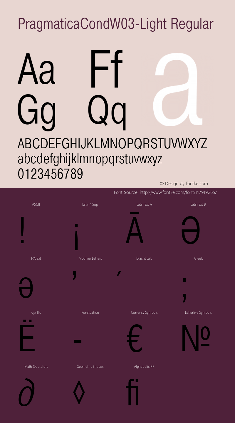 Pragmatica Cond W03 Light Version 2.00 Font Sample