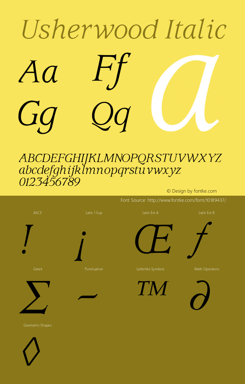 Usherwood Italic Altsys Fontographer 3.5  11/18/92 Font Sample