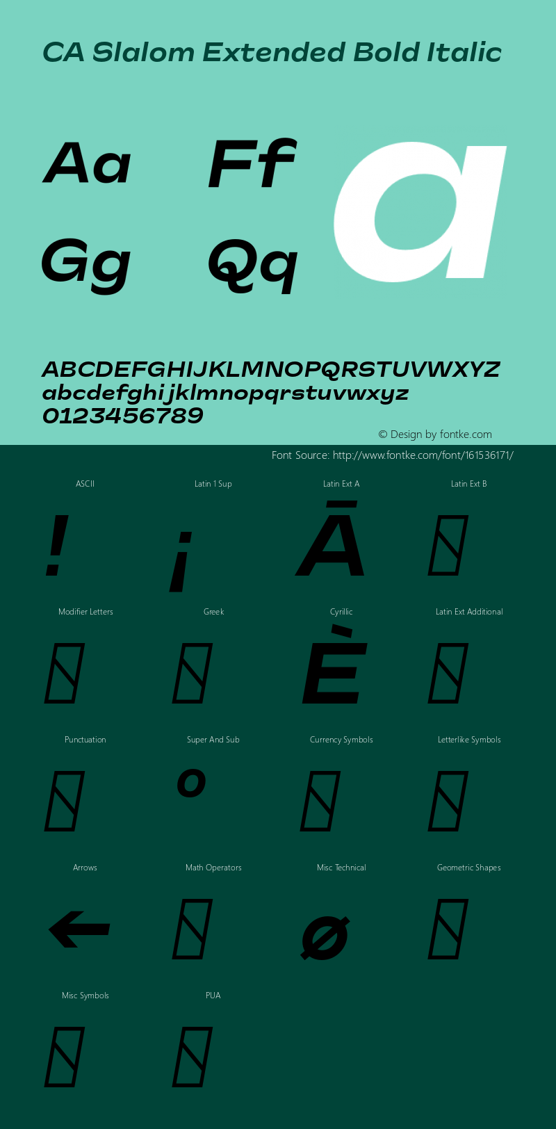 CA Slalom Extended Bold Italic Version 1.041;hotconv 1.0.109;makeotfexe 2.5.65596 Font Sample