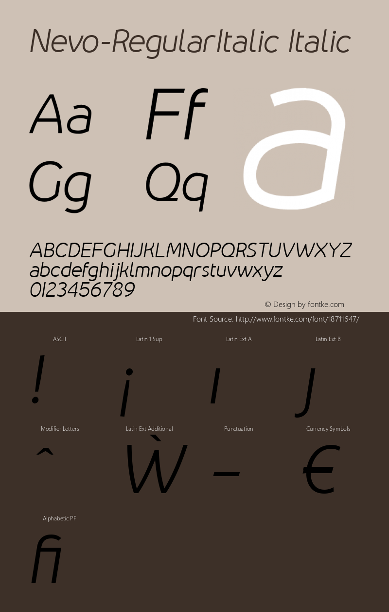 Nevo-RegularItalic Italic Version 1.000 Font Sample