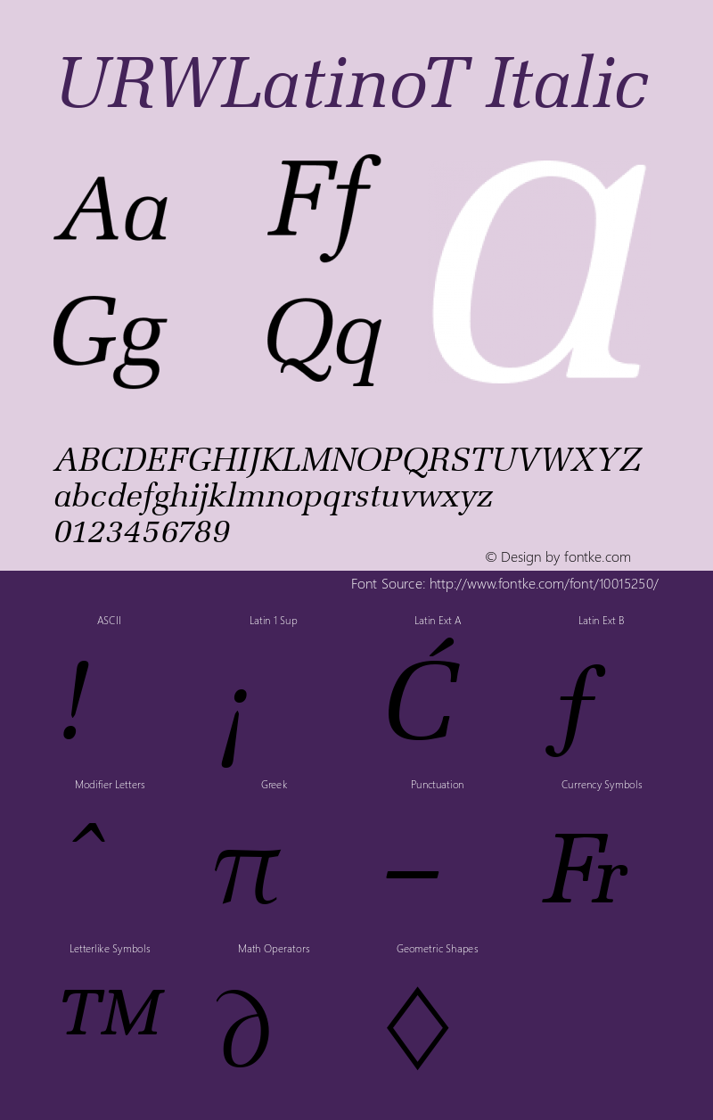 URWLatinoT Italic Version 001.005 Font Sample