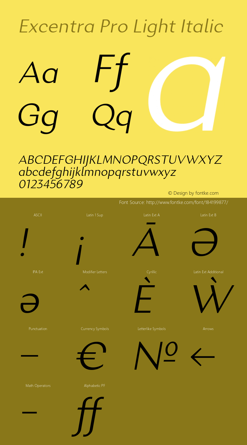 ExcentraPro-LightItalic Version 001.000图片样张