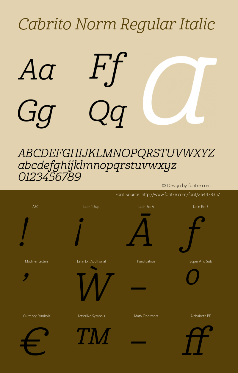 Cabrito Norm Regular Italic Version 1.000 Font Sample