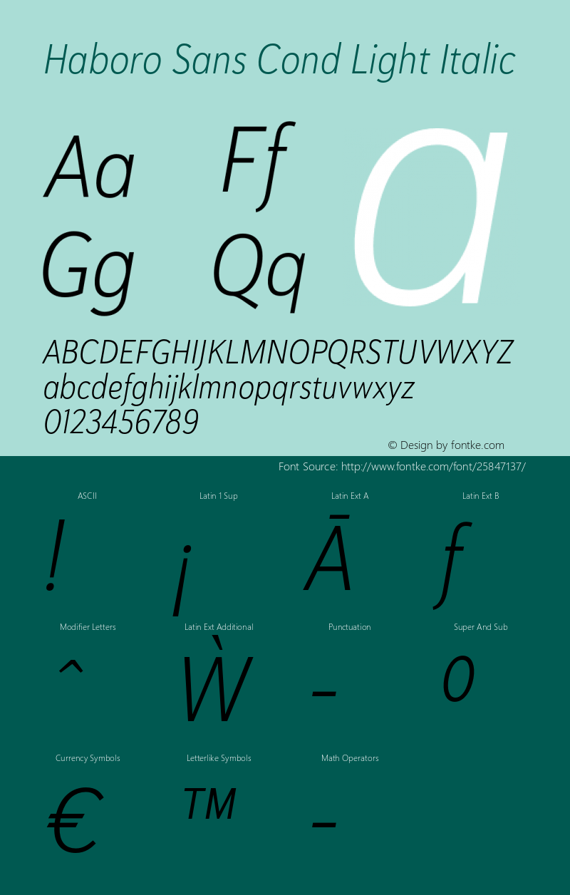 Haboro Sans Cond Light Italic Version 1.000 Font Sample