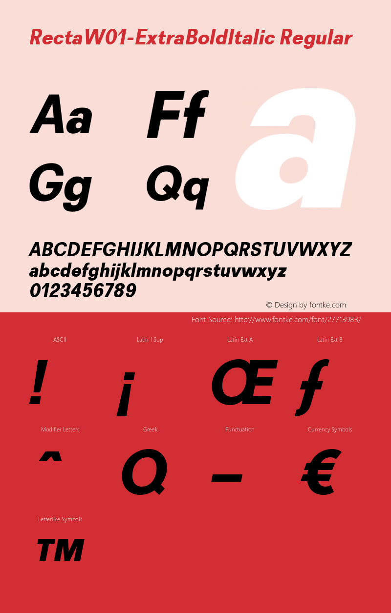 Recta W01 ExtraBold Italic Version 1.00 Font Sample
