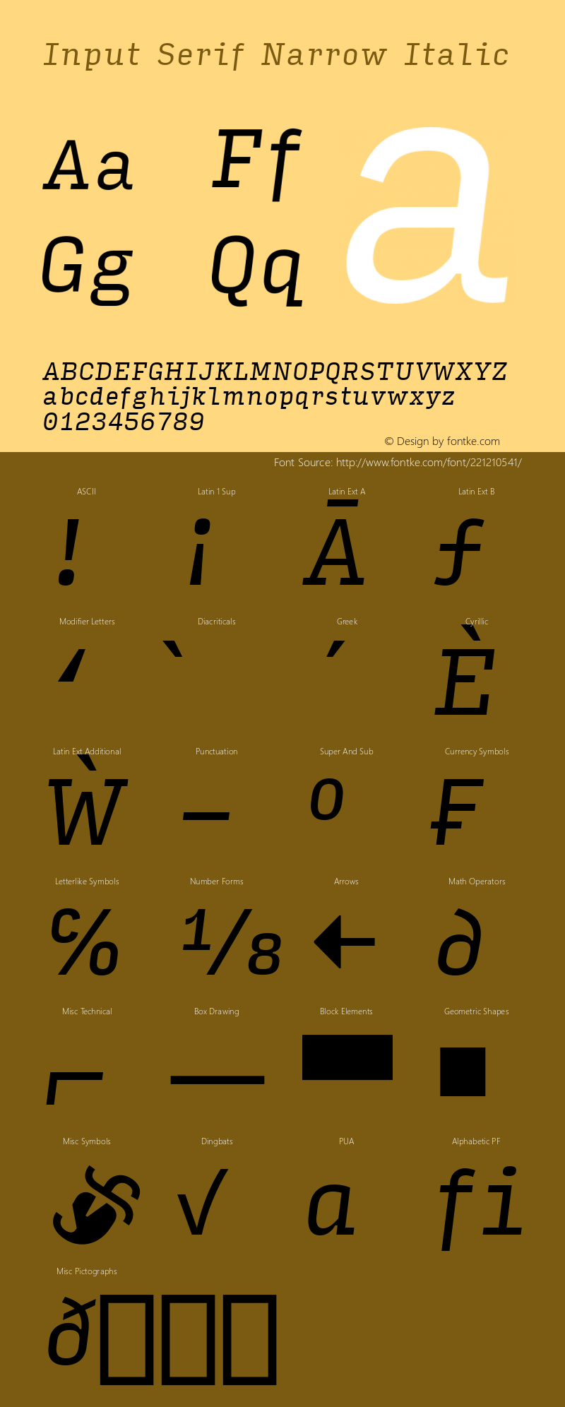 InputSerifNarrow Italic Version 0.000;PS 0.0;hotconv 1.0.72;makeotf.lib2.5.5900图片样张