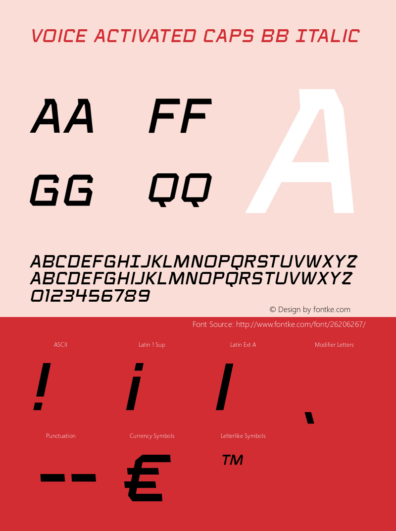 VoiceActivatedCapsBB-Italic Version 1.000 Font Sample