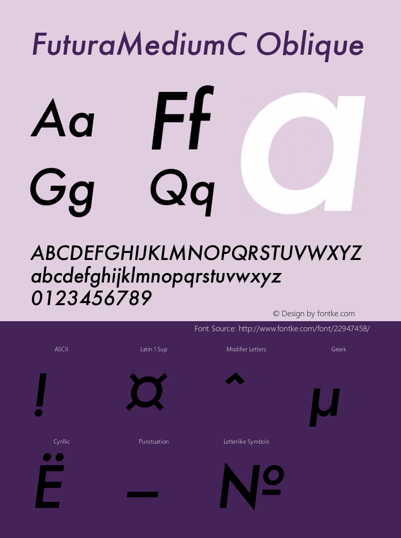 Futura Medium Oblique Cyrillic Version 001.000 Font Sample