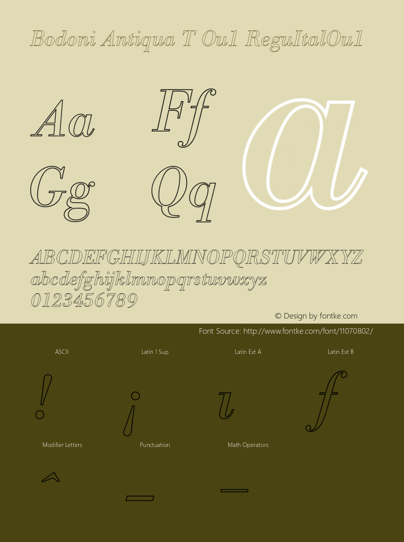 Bodoni Antiqua T Ou1 ReguItalOu1 Version 001.005 Font Sample