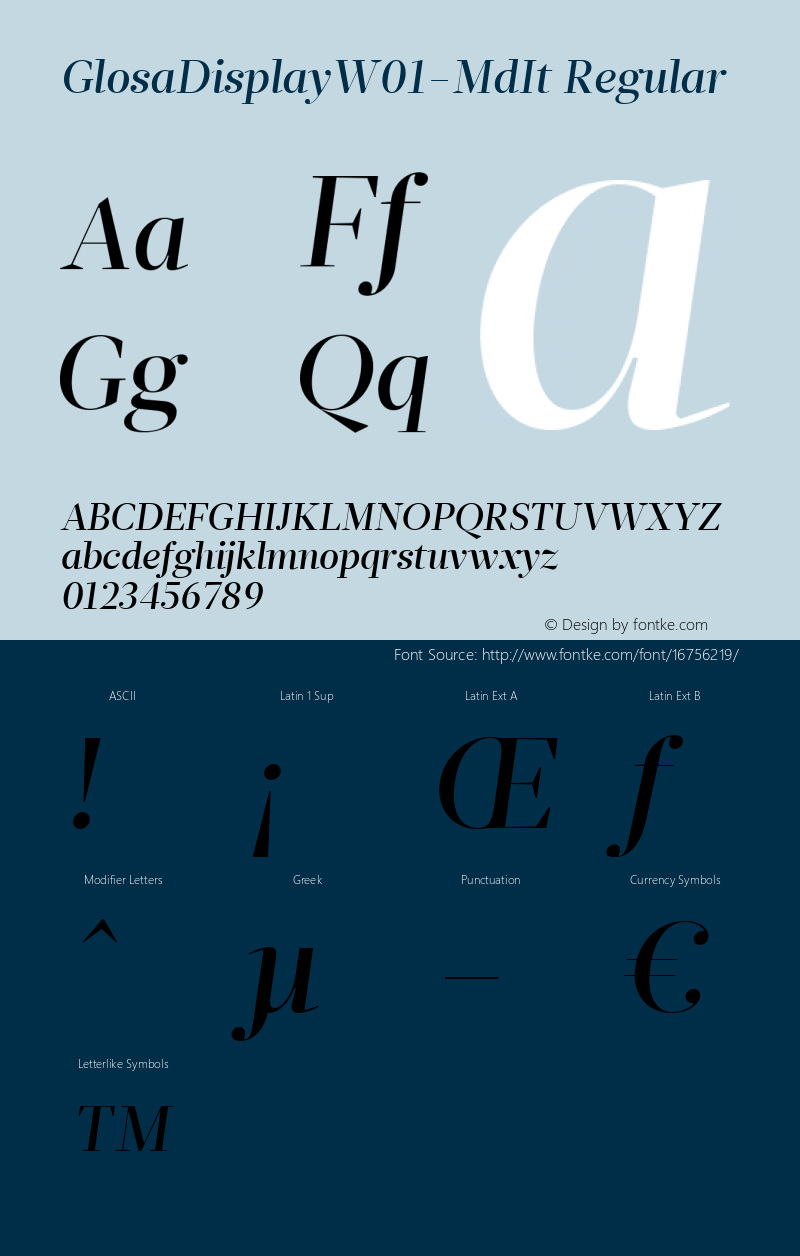 GlosaDisplayW01-MdIt Regular Version 1.00 Font Sample