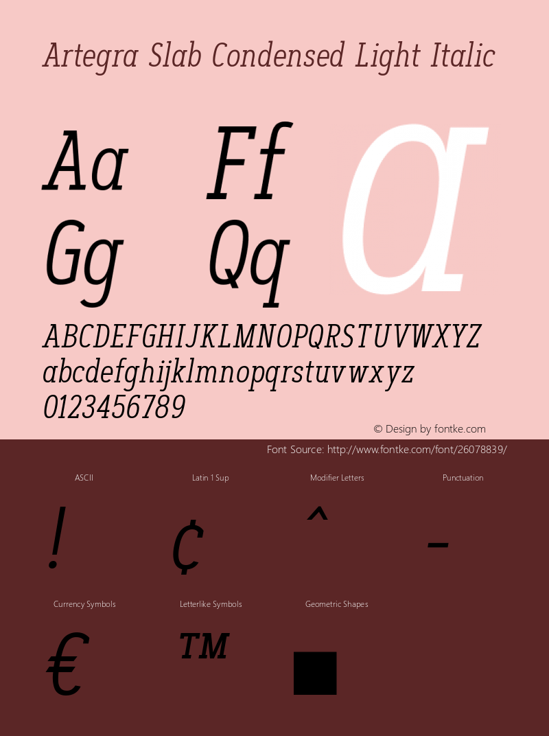 Artegra Slab Cn Light It Version 1.000 Font Sample