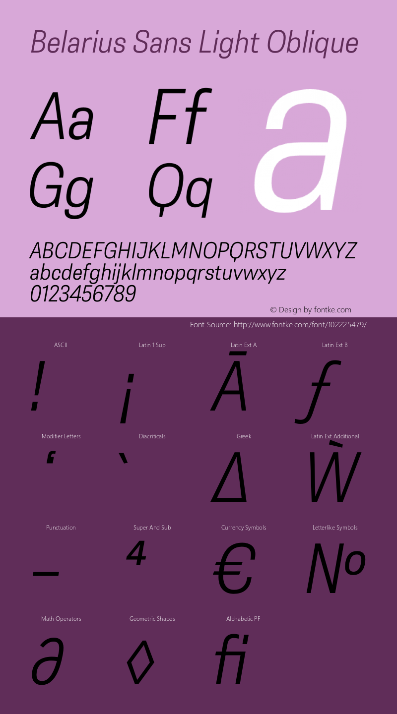 Belarius Sans Lt Oblique Version 1.001 Font Sample