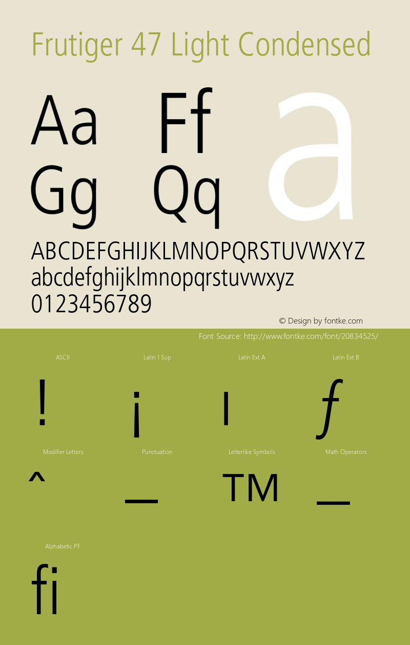 Frutiger 47 Light Condensed 001.000 Font Sample