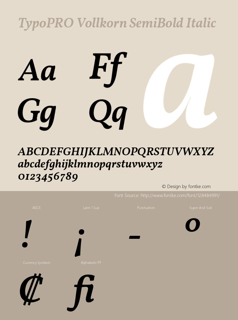 TypoPRO Vollkorn SemiBold Italic Version 5.000; ttfautohint (v1.8.3) Font Sample