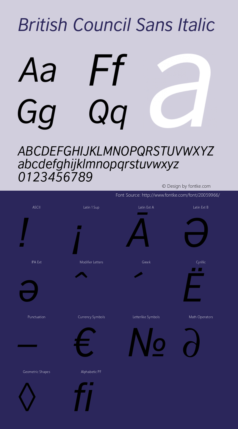 British Council Sans Italic 3.2 Latin Extended/Greek/Cyrillic Font Sample