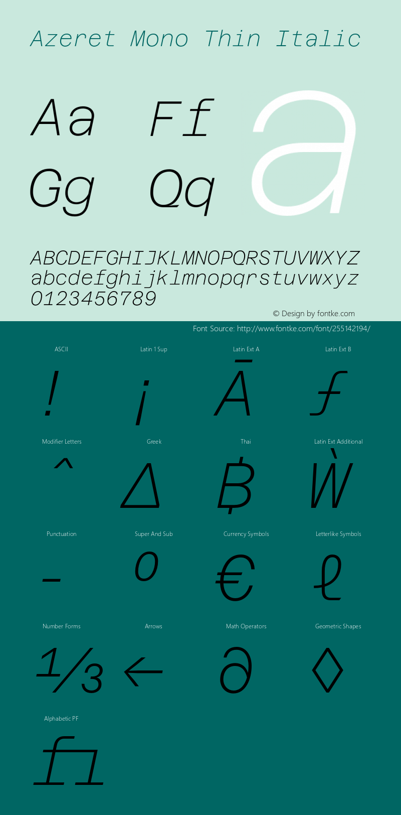 Azeret Mono Thin Italic Version 1.000; Glyphs 3.0.3, build 3084图片样张
