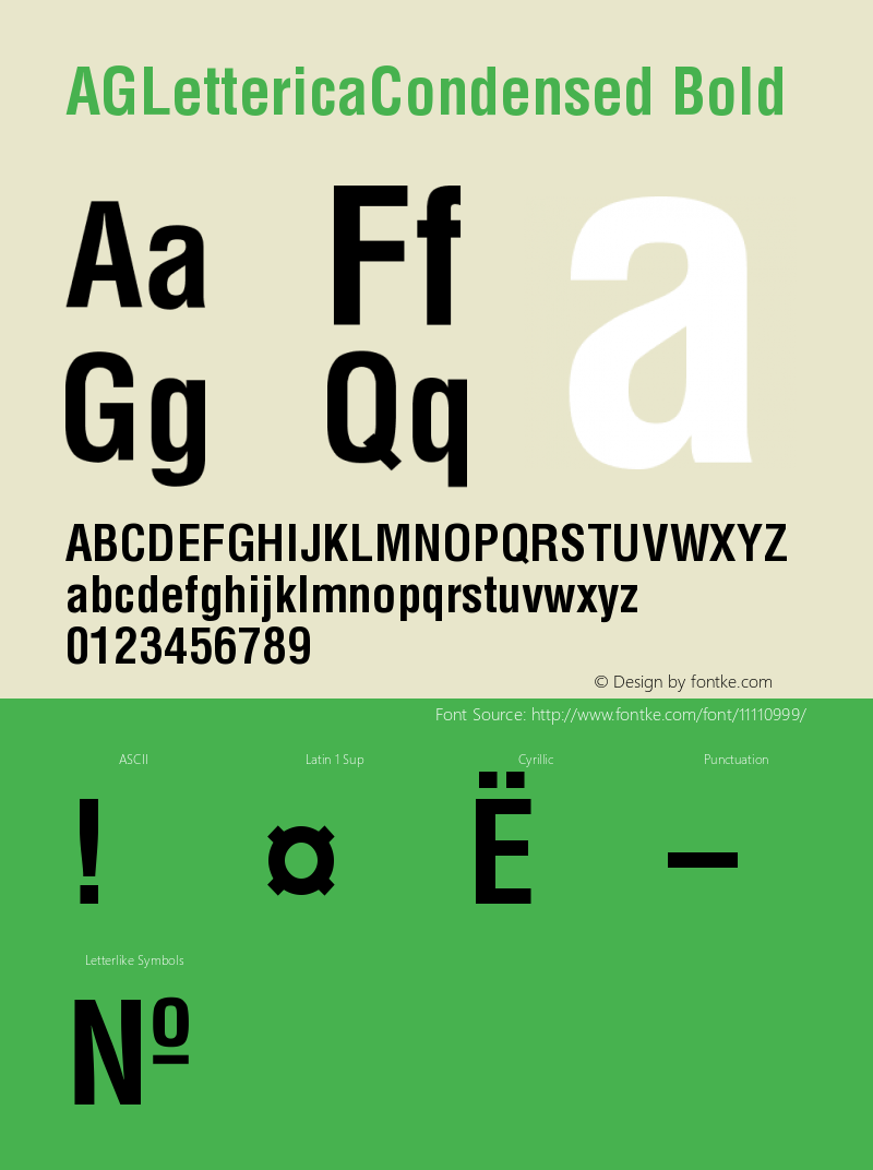 AGLettericaCondensed Bold Version 1.000 Font Sample