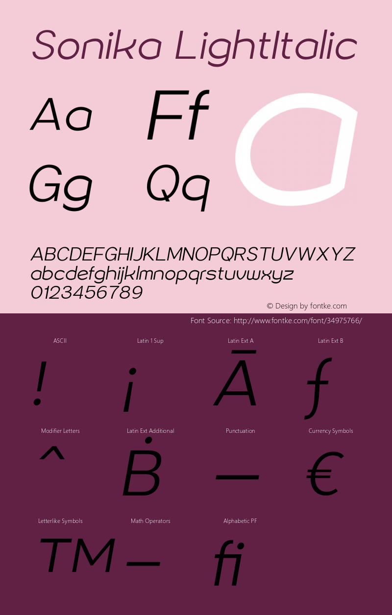 Sonika LightItalic Version 1.00;July 11, 2018;FontCreator 11.5.0.2427 64-bit Font Sample