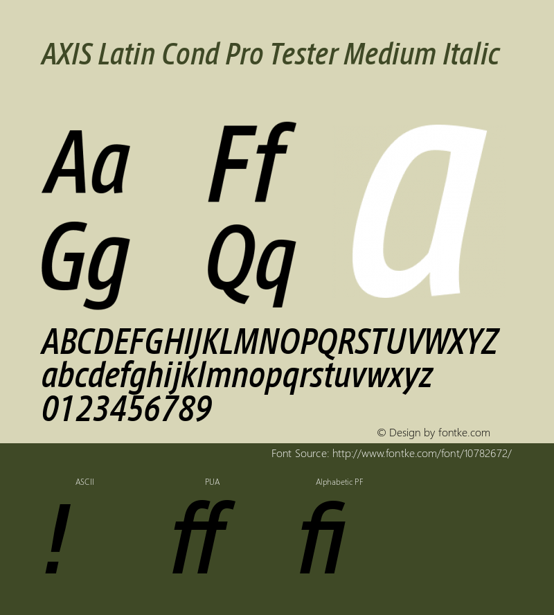 AXIS Latin Cond Pro Tester Medium Italic Version 1.101;PS 1.000;Core 1.0.38;makeotf.lib1.6.5960; TT 0.93 Font Sample