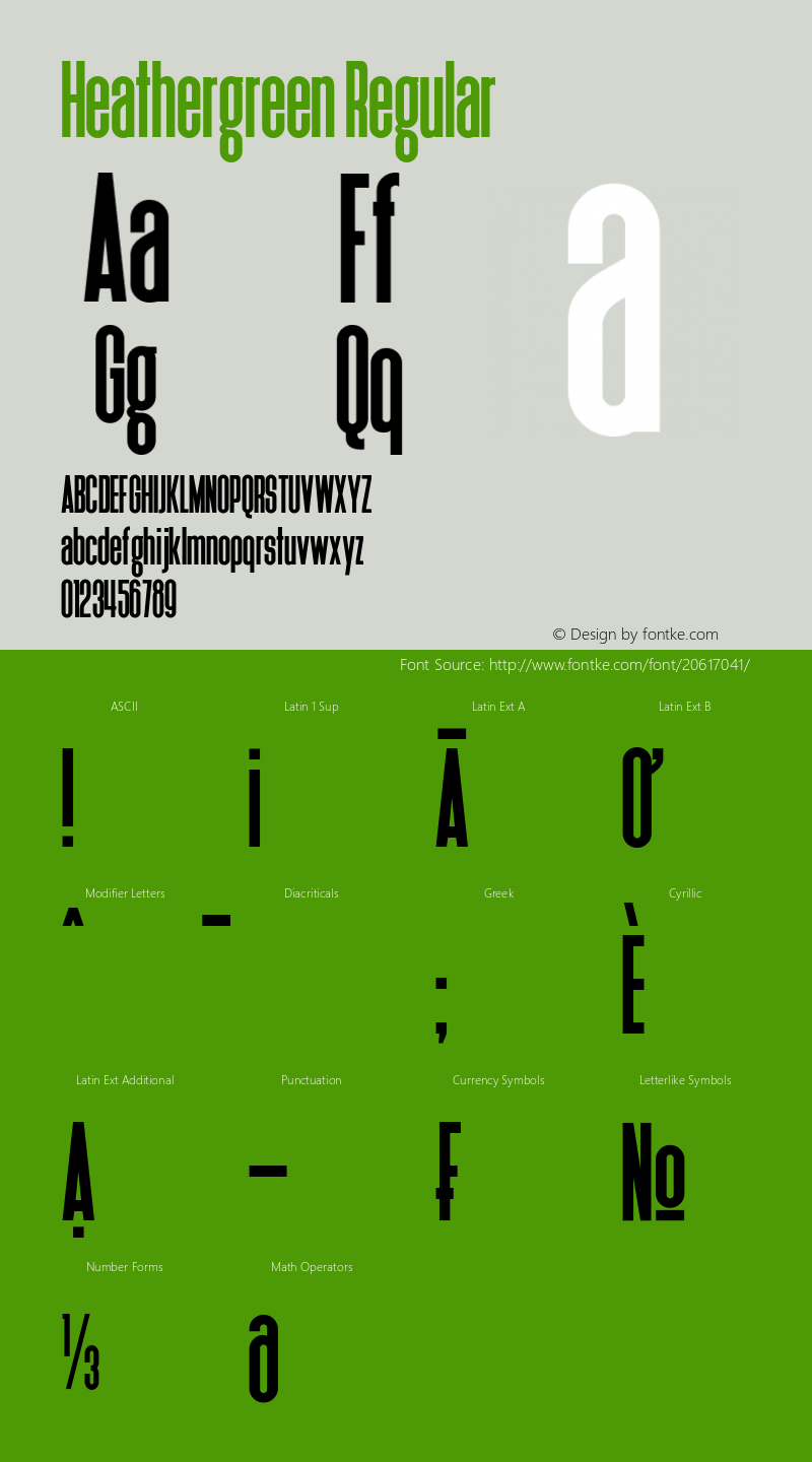Heathergreen Version 1.00 July 19, 2016, initial release Font Sample