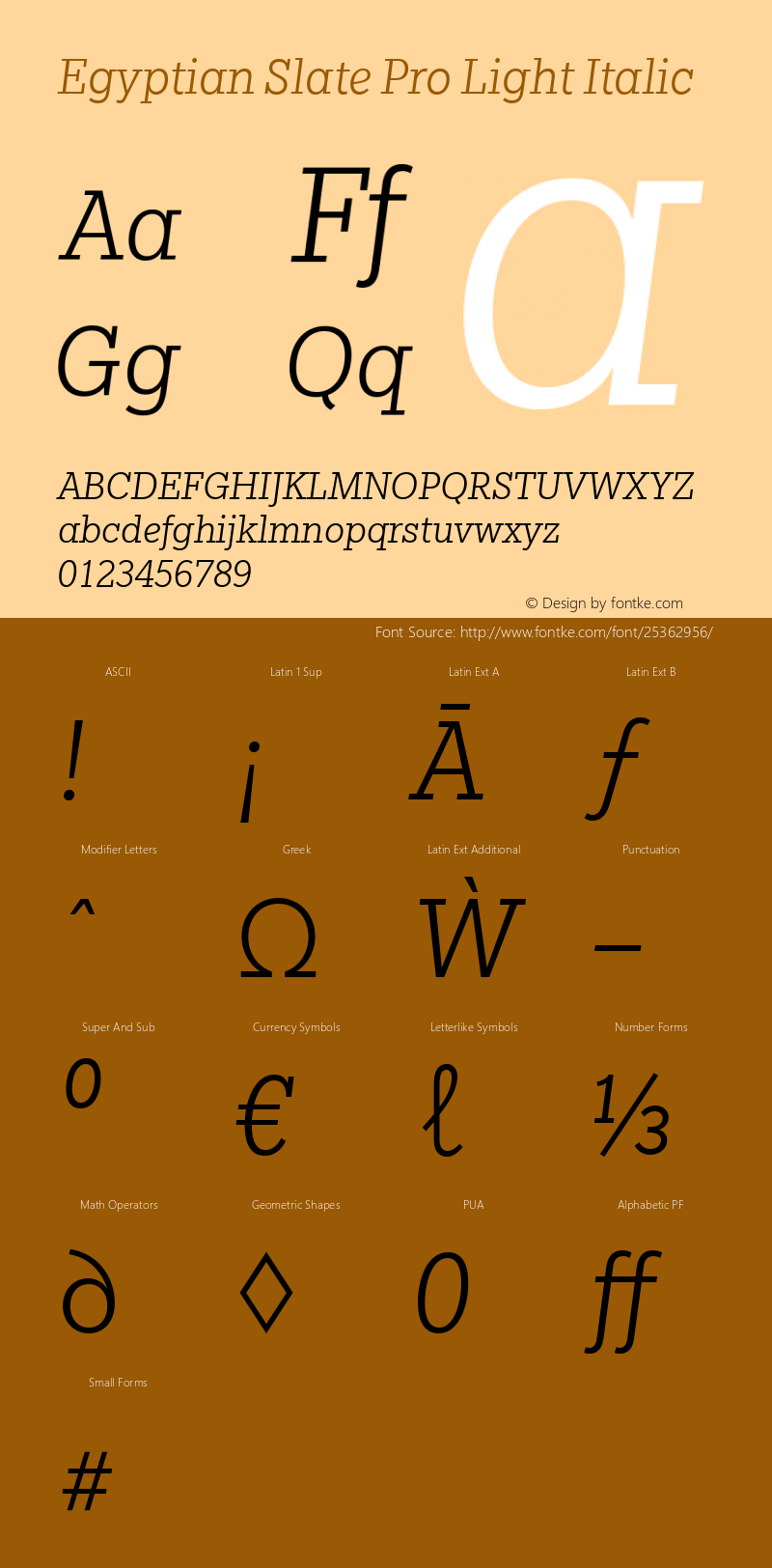 Egyptian Slate Pro Light Italic Version 1.000 Font Sample