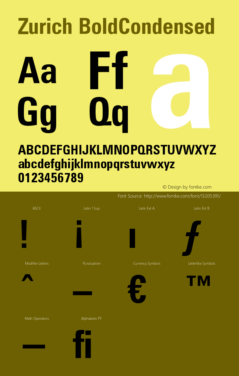 Zurich BoldCondensed Version 003.001 Font Sample